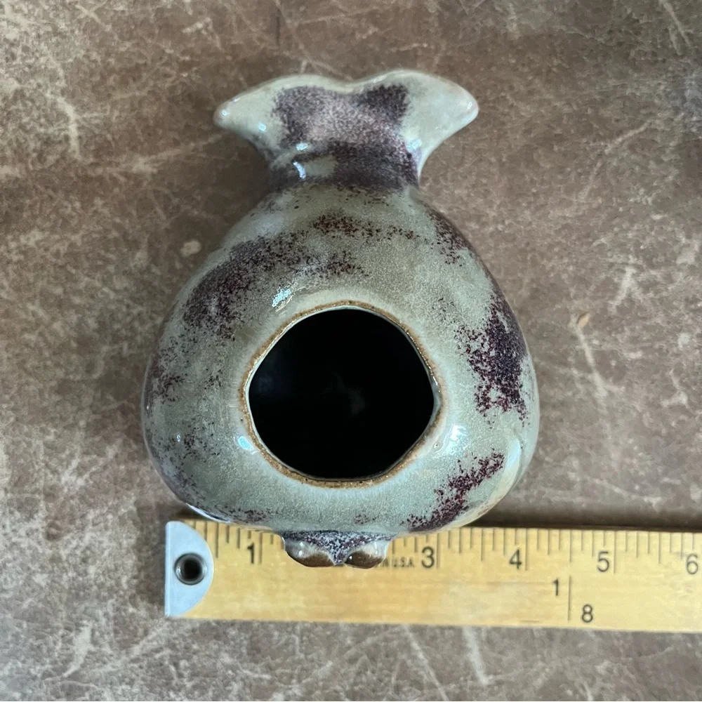 Whale Bud Vase Green Burgundy‎ Smiley Face Fish Studio Pottery Ceramic Beach Fun